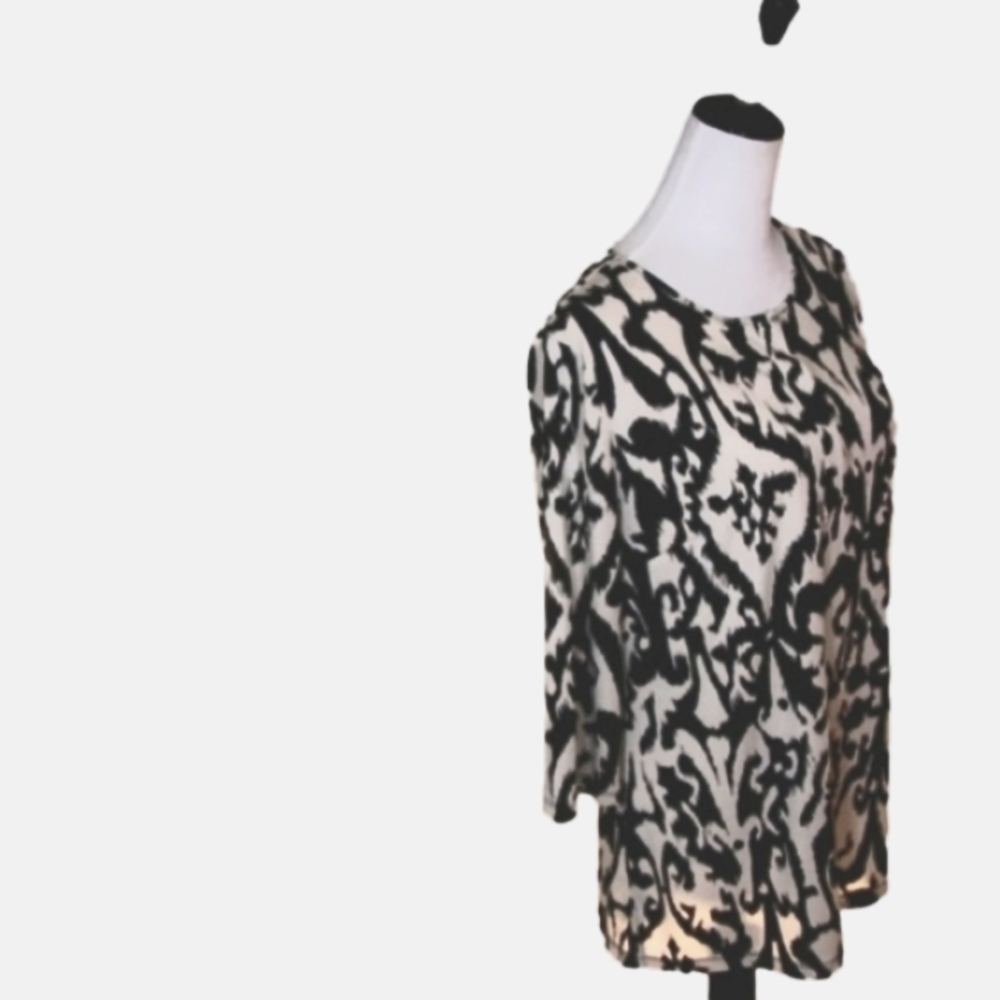 KELLY by Clinton Kelly Tan/Black Patterned Tunic Blouse Size Medium